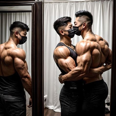 Premium Photo Sexy Gay Throuple Kissing Each Other With Black Mask In A Room Illustration Concept