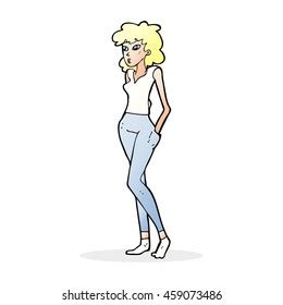 Sexy Beach Babe Cartoon Black White Stock Illustration