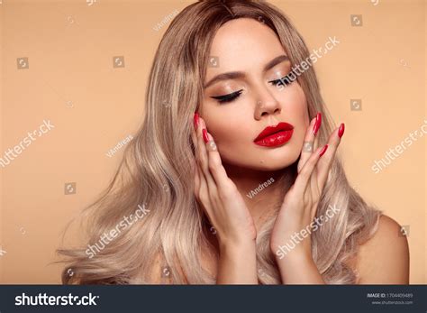 Blonde With Red Lipstick Stock Photos Images Photography Shutterstock