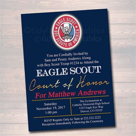 Editable Eagle Scout Court Of Honor Invitation Boy Scout Invitation