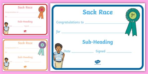 Sports Day Sack Race Certificates Teacher Made