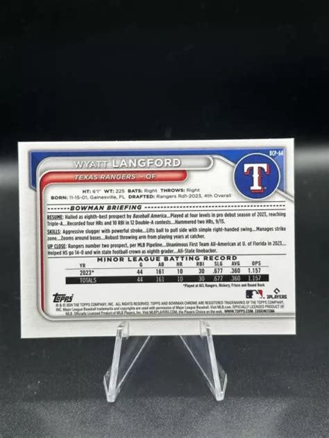 2024 BOWMAN CROMO BCP 64 Wyatt Langford Mojo Rifrattore Texas Rangers