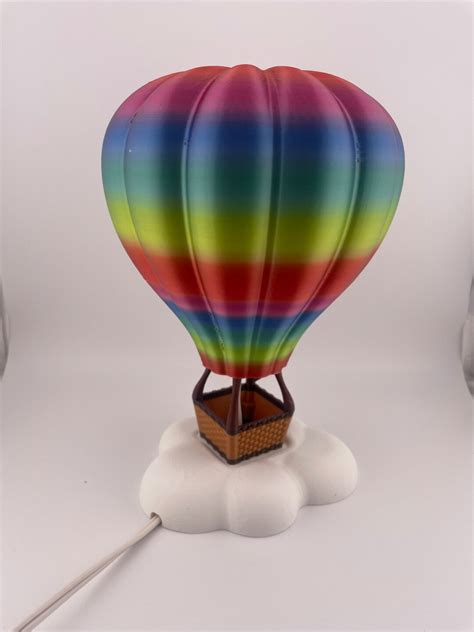 3D Printed Hot Air Balloon Lamp With Cloud Base Rainbow Colored Plugs In The Wall Perfect For
