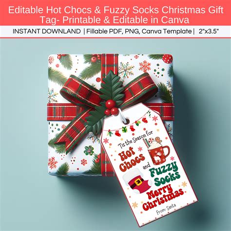 Hot Chocs Fuzzy Socks Tag Editable Christmas Gift Tag Hot Cocoa Printable Label Hot