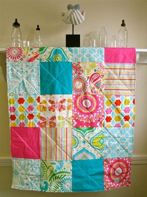 Baby Quilt Kumari Bright Baby Quilt Pink Blue By FernLeslieBaby 98 00