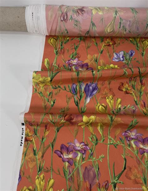 117401 плательный шелк ткань с цветами натуральный шелк италия ткань ...