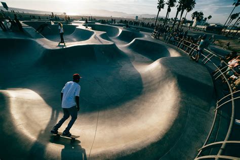 A Man Skateboarding At The Skatepark At Venice Beach And Boardwalk