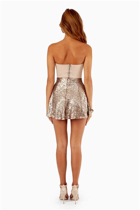 Sequin Skater Skirt In Matte Gold 50 Tobi Us