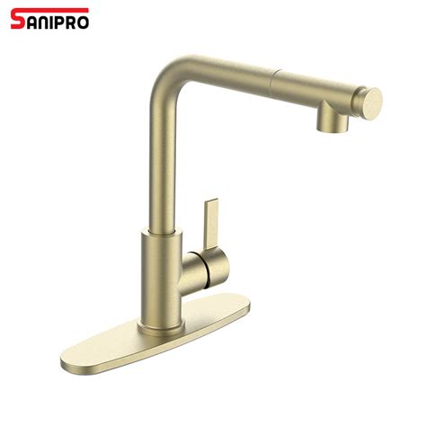 Sanipro Nsf Cupc Single Lever Flexible Sink Tap Type Gold Hot And Cold Water Pull Out Mixer