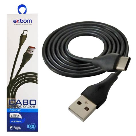 Cabo Usb C A Turbo Metro Emborrachado Exbom Preto Mundoware