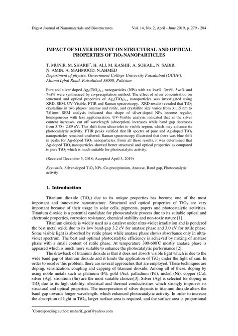 Pdf Impact Of Silver Dopant On Structural And Optical Properties Of