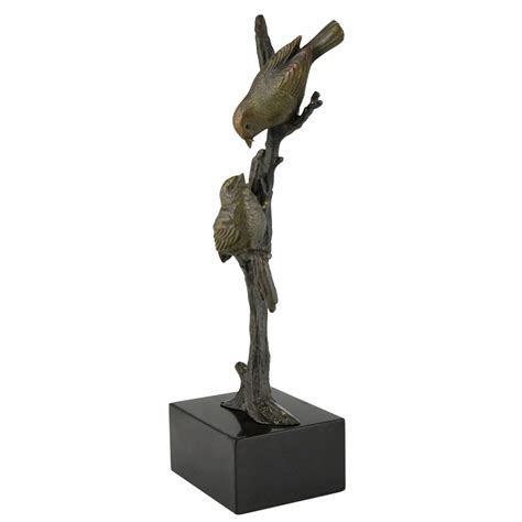 Art Deco Bronze Skulptur zwei Vögel auf Zweig Deconamic