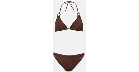 Hunza G Eva Shirred Bikini In Brown Lyst