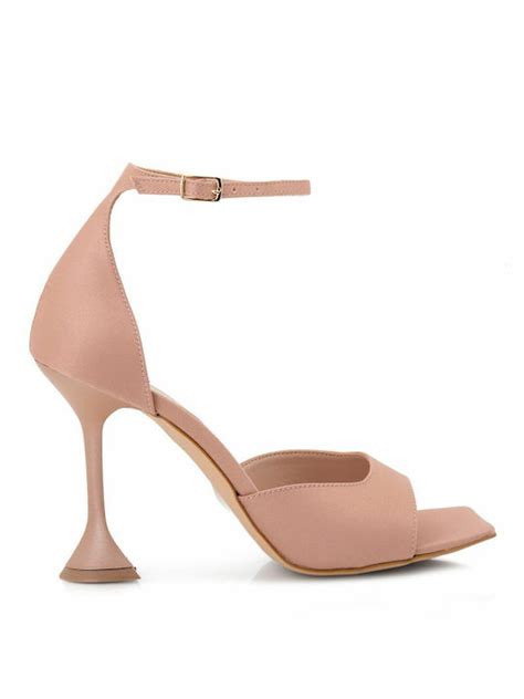 Bozikis K22 069 311 ΣATEN NUDE ΣATEN Υφασμάτινα Γυναικεία Πέδιλα με Λεπτό Ψηλό Τακούνι σε Ροζ