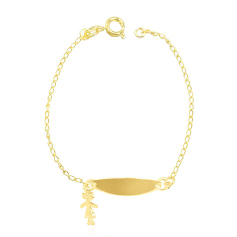 Pulseira Infantil Plaquinha Menina Gravação Folheado Ouro 18k Lunozê