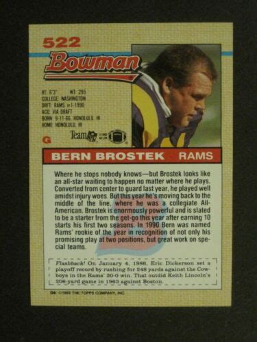 1992 BOWMAN BERN BROSTEK LOS ANGELES RAMS CARD 522 COMBINED