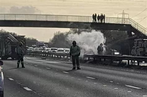 Five Casualties On M As Car Bursts Into Flames Liverpool Echo