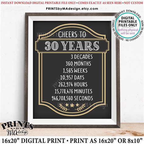 Cheers To 30 Years 30th Birthday Sign 30th Anniversary Cheers