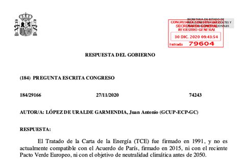 El Gobierno Reconoce Que El Tratado De La Carta De La Energ A No Es