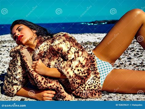 Hot Beautiful Girl Model With Dark Hair In Stylish Clothes Stock Image Image Of Chic