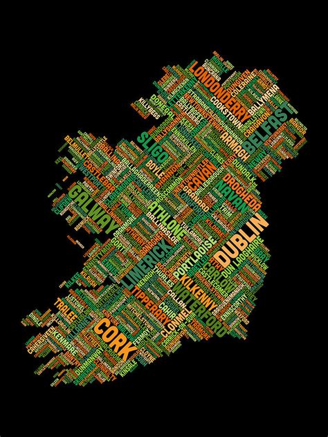 Ireland Eire City Text Map Digital Art By Michael Tompsett Pixels