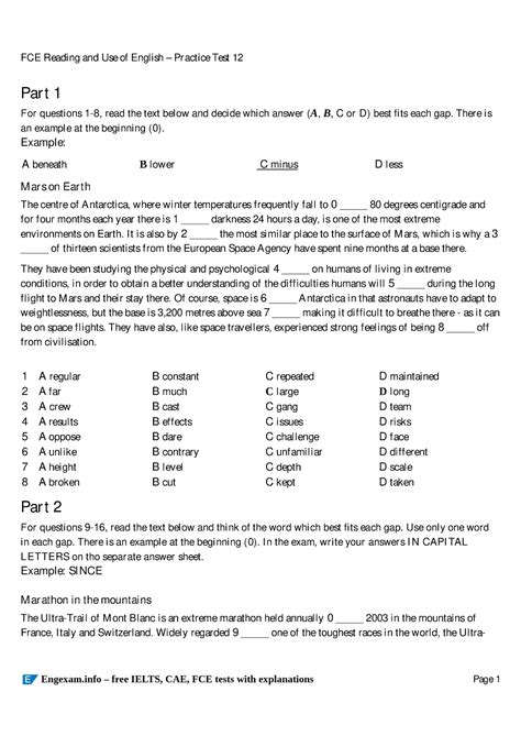 Fce Reading And Use Of English Practice Test With Answers Copy