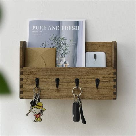 KIRIGEN Деревянный настенный органайзер с 4 крючками для ключей (ID ...