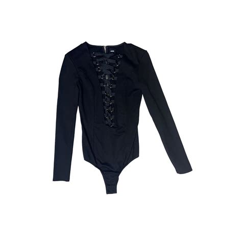 NUDE BLACK LACE UP BLACK LONG SLEEVE BODYSUIT SIZE Depop