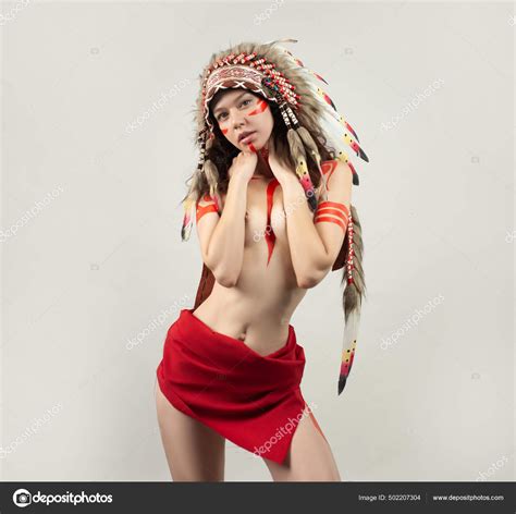 Naked Woman In Native American Costume With Feathers Stock Photo Artrotozwork