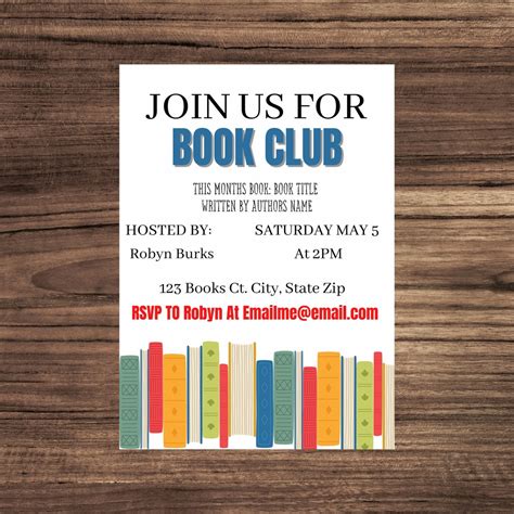 Book Club Invitation Canva Template Digital Invitation Etsy