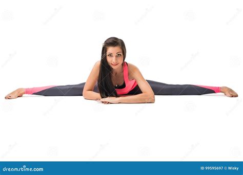 Pretty Brunette Doing Yoga Isolated Shot On White Stock Image Image Of Gymnastics Flexible
