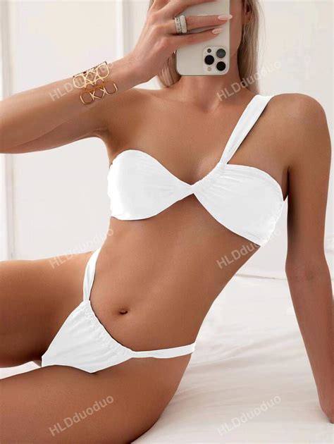 Women S Two Pieces Bikini Set Sloping Shoulders One Shoulder Bikini Set Sexy Summer Beach