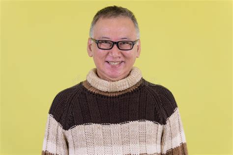 Face Of Happy Mature Japanese Man Ready For Winter Stock Photo Image Of Turtleneck Clothes