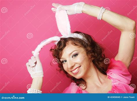 Woman With Bunny Ears Playboy Blonde Stock Image Image Of Elegance Bunny 42450045