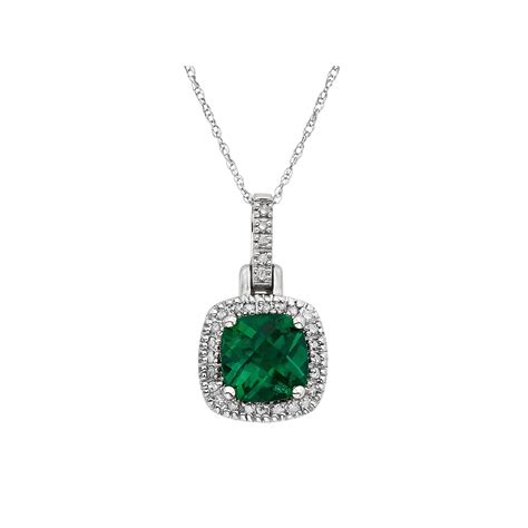 Lab Created Emerald And 18 Carat Tw Diamond 10k White Gold Halo