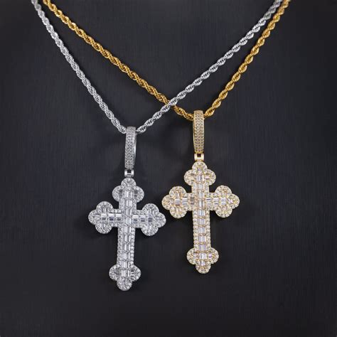 Iced Baguette Cut Stone Cross Pendant Helloice Jewelry