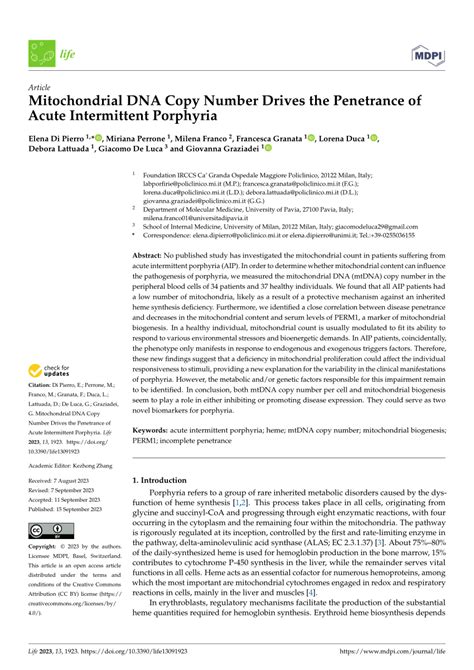 Pdf Mitochondrial Dna Copy Number Drives The Penetrance Of Acute