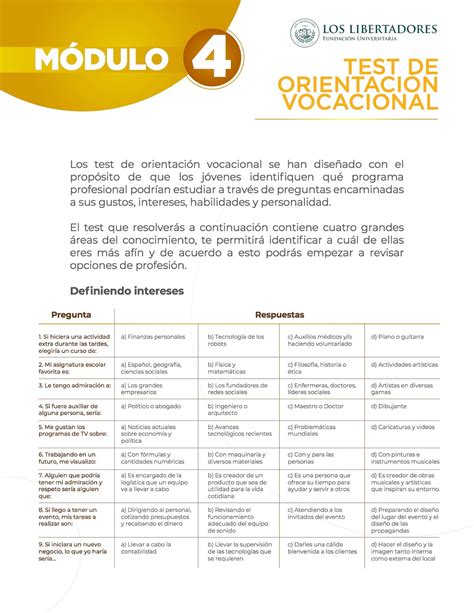 ORIENTACIÓN Y ASESORÍA ESCOLAR MÓDULO IV TEST DE ORIENTACIÓN VOCACIONAL