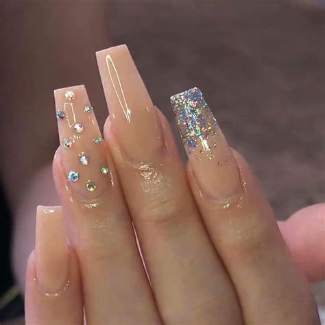 Press On Nails Medium Length With Design Nude Coffin Acrylic Nails Press On Blue Fruugo No
