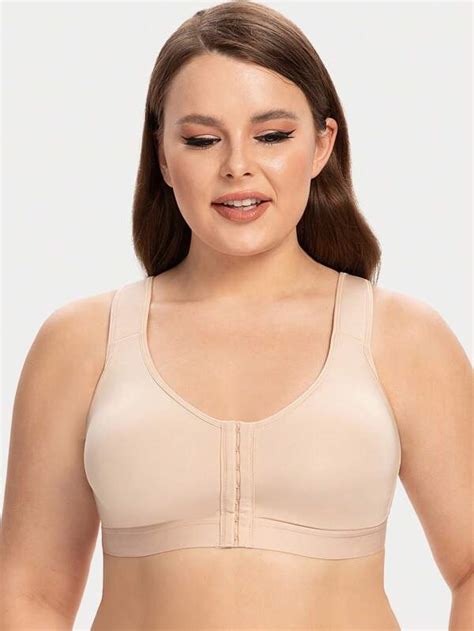 Plus Hook And Eye Front Closure Posture Bra Shein Usa