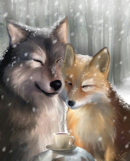 Fox And Wolf Together Pet Fox Fox Cute Animal Drawings