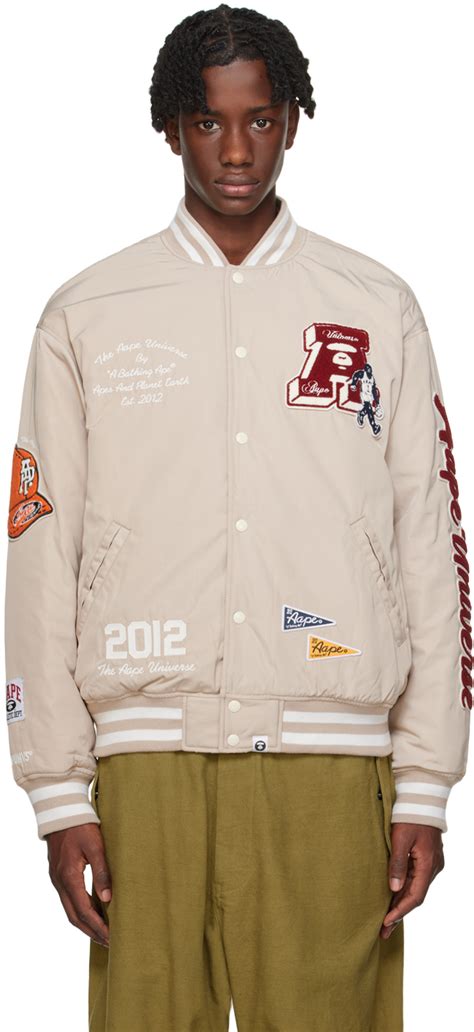 AAPE by A Bathing Ape Blouson aviateur beige à écussons SSENSE France