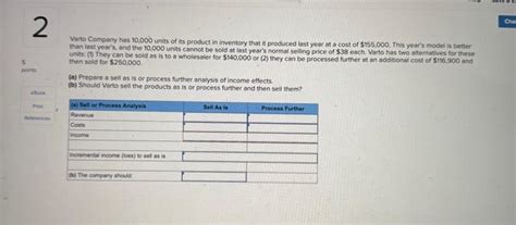 Solved Varto Company Has Units Of Its Product In Chegg