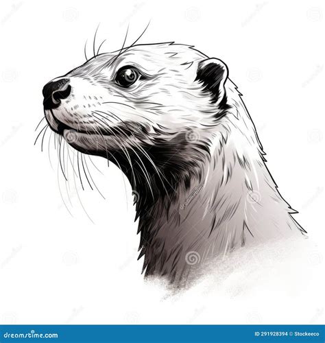 Simple Otter Face Illustration Realistic Brushwork In White And