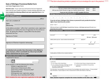 Michigan State Of Michigan Provisional Ballot Form And Voter Registration Form Fill Out Sign