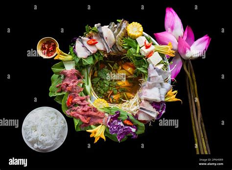 Vietnamese Hot Pot With Raw Seafood On Black Background Stock Photo Alamy