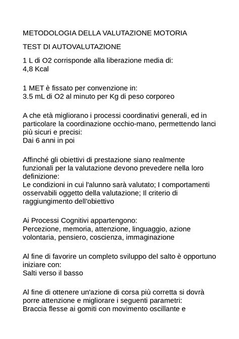 Test Domande Metodologia Della Valutazione Motoria Università Pegaso