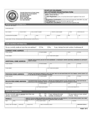 Fillable Online STATE OF COLORADO SEX OFFENDER REGISTRATION FORM Fax Email Print PdfFiller