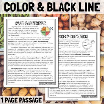 Food And Nutrition Reading Comprehension Passage Print And Digital