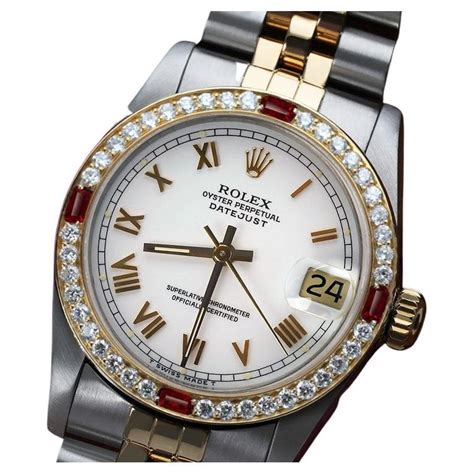 Womens Rolex 31mm Datejust Diamond Bezel With Rubies White Roman Dial